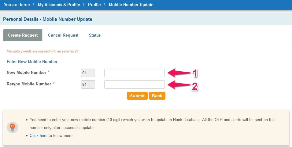 Change Mobile Number in SBI Account