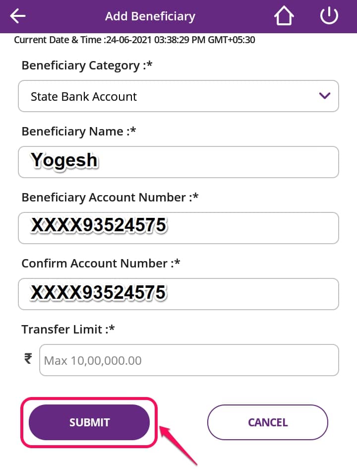 Enter Beneficiary Details in SBI YONO Lite app