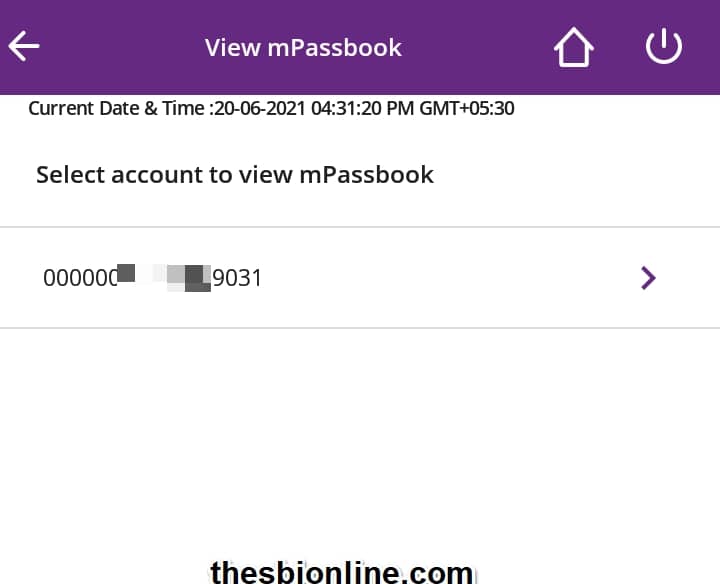 SBI YONO Lite Account select mPassbok and mini Statement