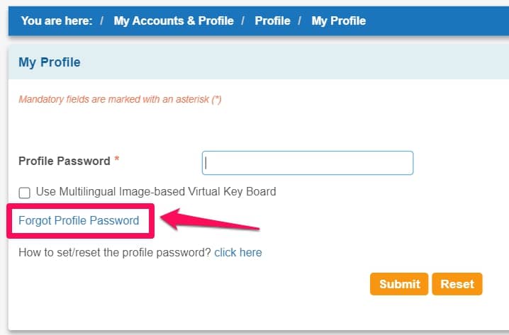 sbi net banking profile password reset
