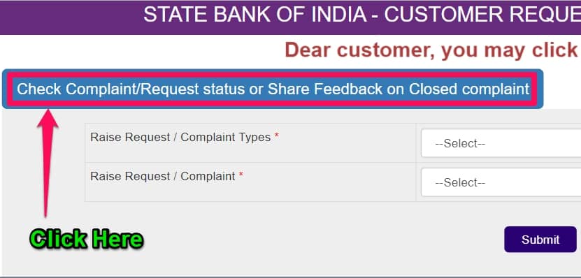 SBI Complaint Status Check