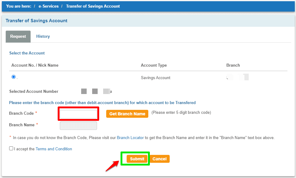 transfer sbi account to another branch