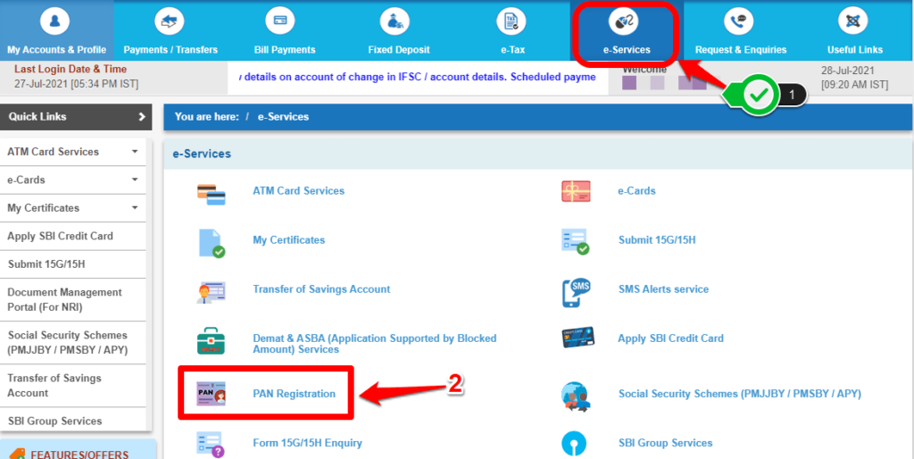 how to link pan card with sbi bank account online