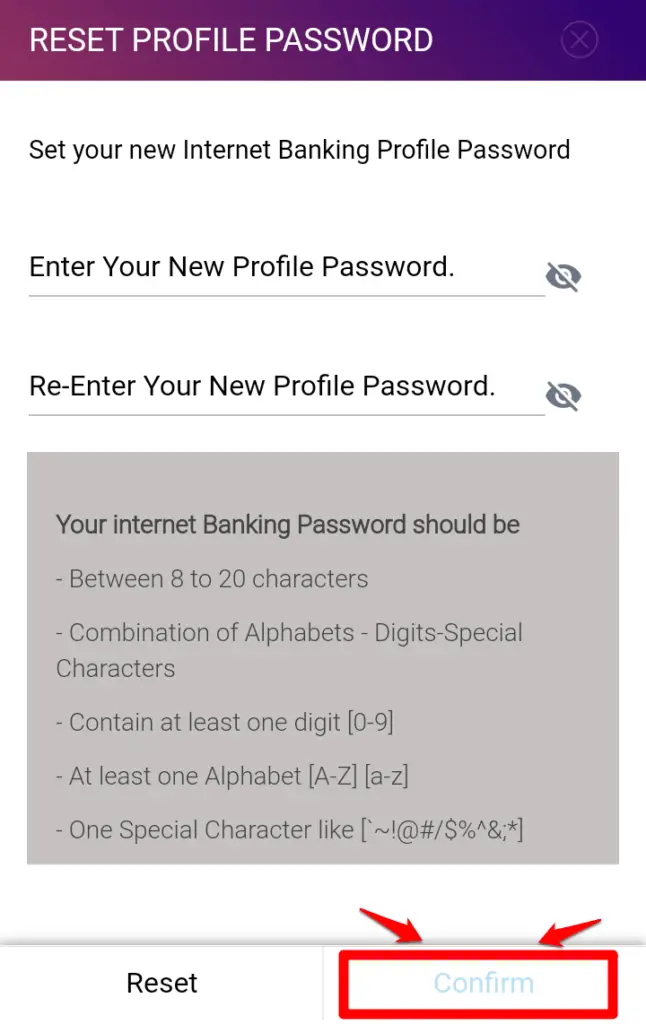 reset Profile Password SBI
