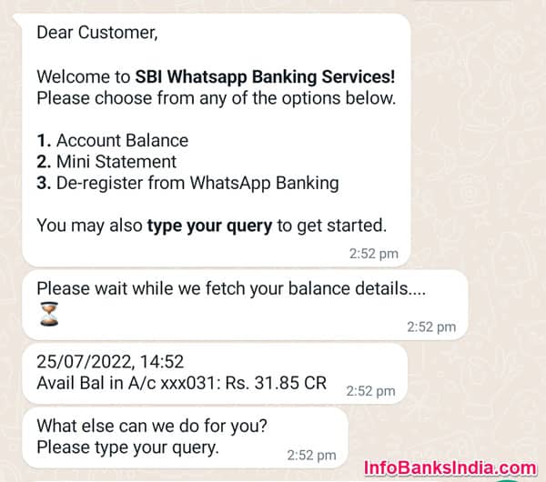 Check Account Balance in SBI WhatsApp Banking