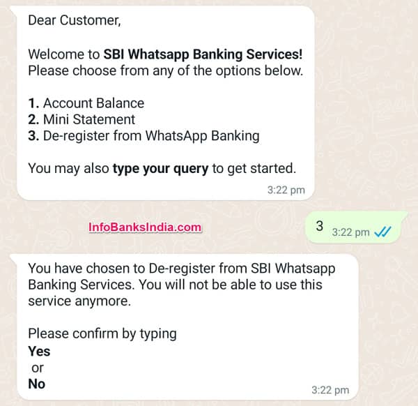 De-register SBI WhatsApp Banking