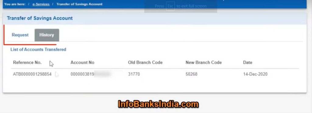Bank Account transfer using SBI internet banking