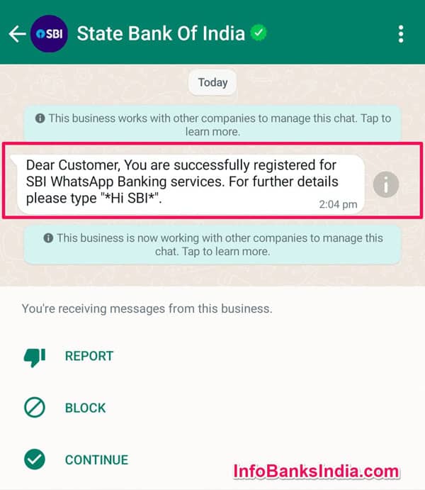 SBI WhatsApp Banking Message