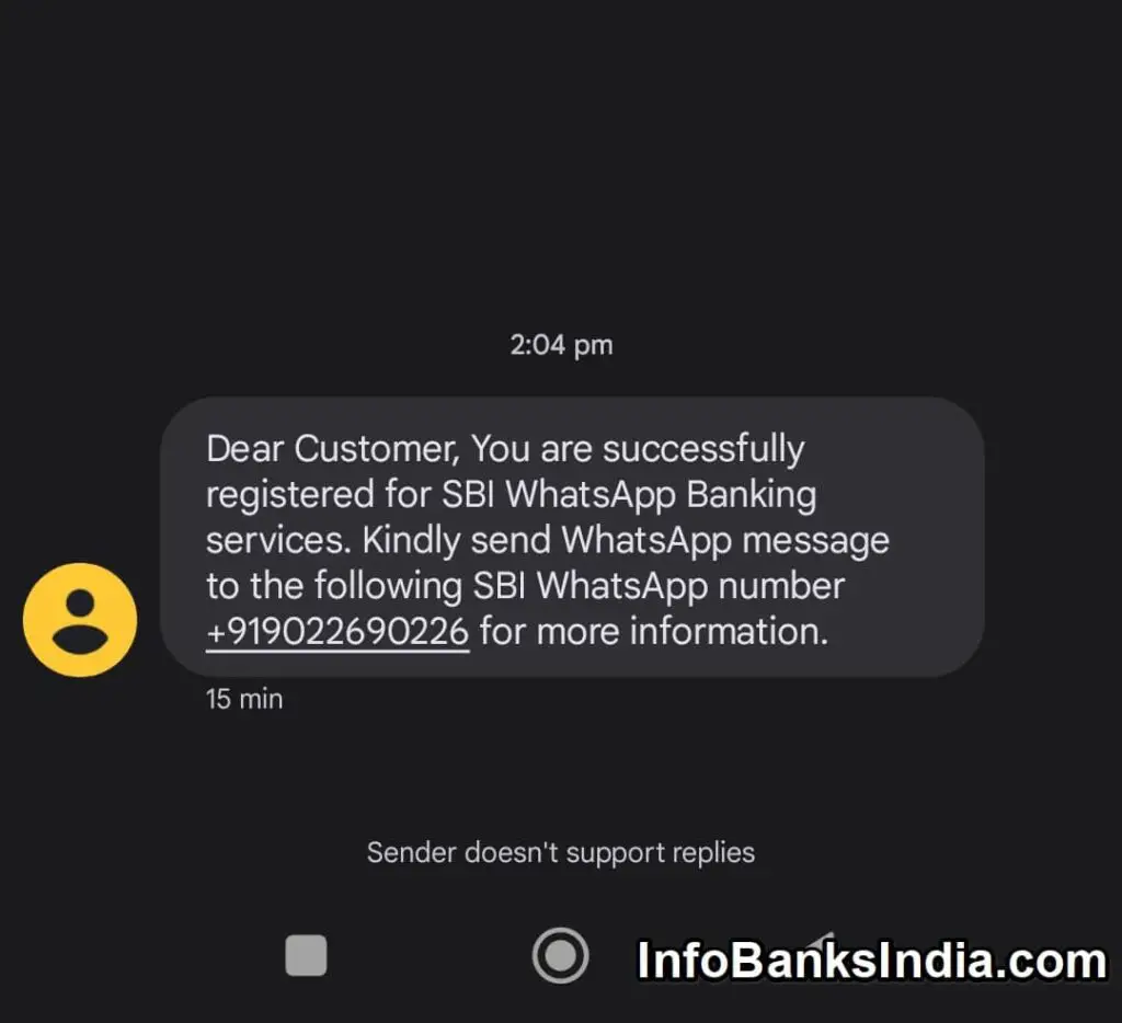 SBI WhatsApp Banking SMS Confirmation